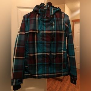 NWOT Powder Room Jacket Womens Global 15000mm SnowboardSki. Teal/Maroon plaid M